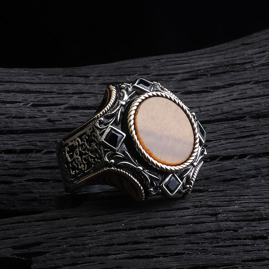 Göktuğ Serisi Kaplan Gözü Taşlı 925 Ayar Gümüş Yüzük