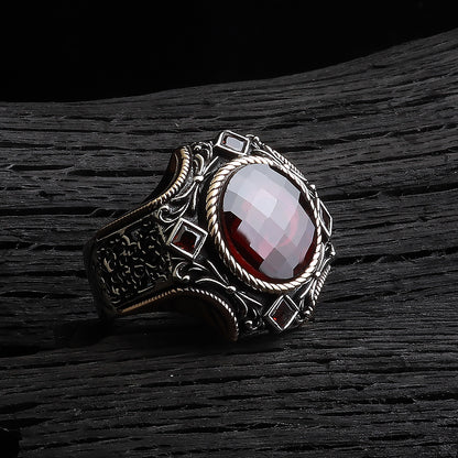 Göktuğ Serisi Kırmızı Zirkon Taşlı 925 Ayar Gümüş Yüzük