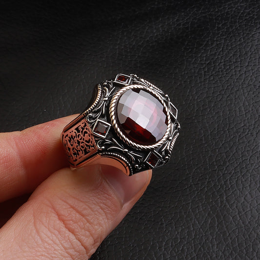 Göktuğ Serisi Kırmızı Zirkon Taşlı 925 Ayar Gümüş Yüzük