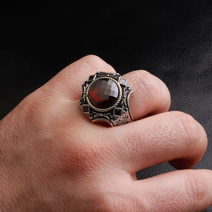 Göktuğ Serisi Kırmızı Zirkon Taşlı 925 Ayar Gümüş Yüzük